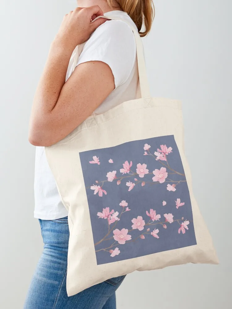 Cherry Blossom flower plant - Denim blue Tote Bag sac pour femme Big bag canvas tote Candy bags