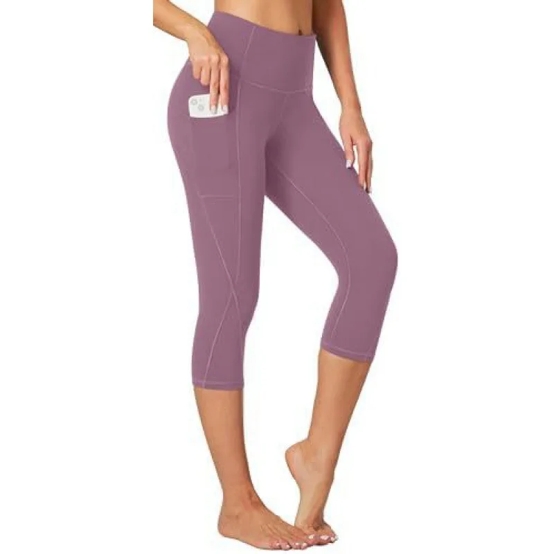 

Женские обтягивающие брюки для йоги с высокой талией и декоративной строчкой, длиной 7/8, с карманами, модные базовые брюки