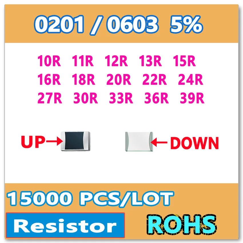 original 0201 J 5% 15000pcs 10R 11R 12R 13R 15R 16R 18R 20R 22R 24R 27R 30R 33R 36R 39R smd 0603 resistor 100 110 120 130 OHM