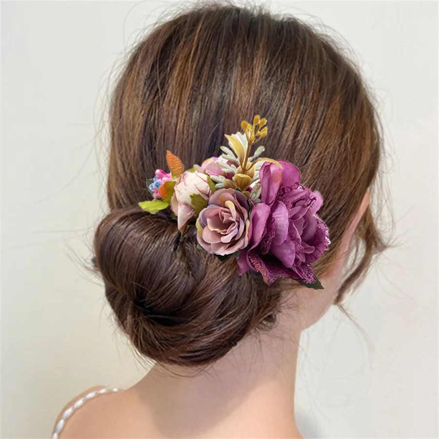 Bridal Hair Combs bohemia Wedding Floral Women Stimulation Flower Hairpins Brides Hair Accessories Greenery Combs hairpin New