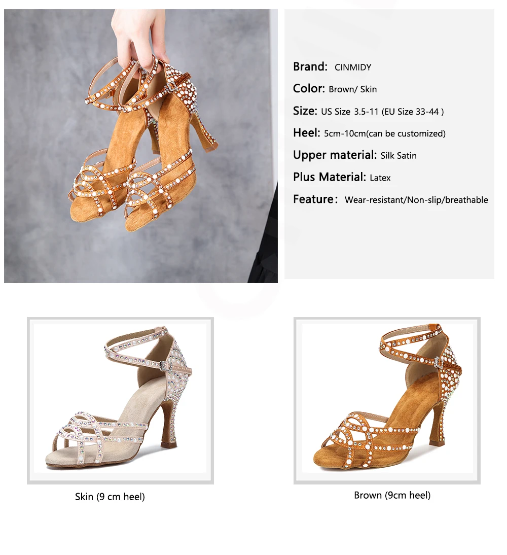 CINMIDY Strass-Tanzschuhe, Latein-Tanzschuhe, Damen-Ballsaal-Tanz-Sneakers, Satin-Hochzeitsschuhe, Damen-Sandalen mit weicher Sohle – Detail 4