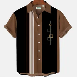 Blusa elegante a rayas para hombre, ropa con estampado a Color, bata de fútbol de manga corta, gemelos sociales informales, camisas de moda de gran tamaño