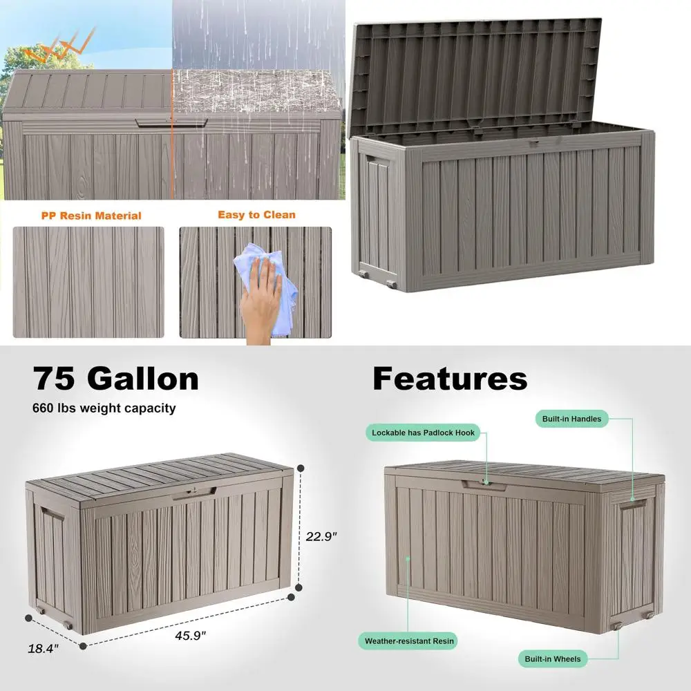 

75 Gallon Weather-Resistant Outdoor Storage Box with Lock, Suitable for Patio Cushions and Garden Tools