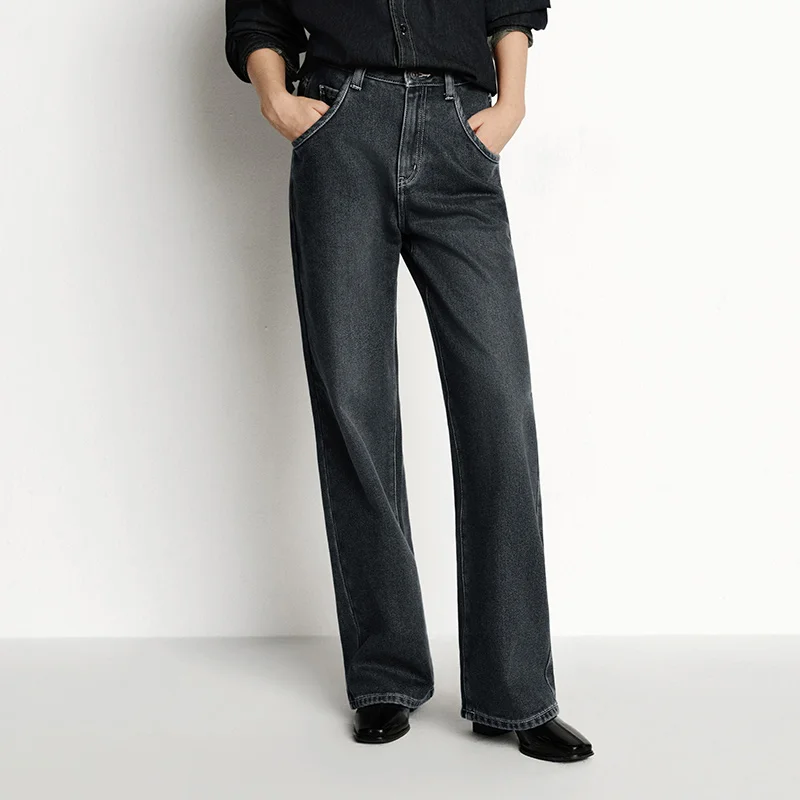 Semir جينز نسائي من الصوف بأرجل واسعة مريح بتصميم عتيق لشتاء 2025 سروال طويل الساق على الأرض ملابس نسائية عصرية #4