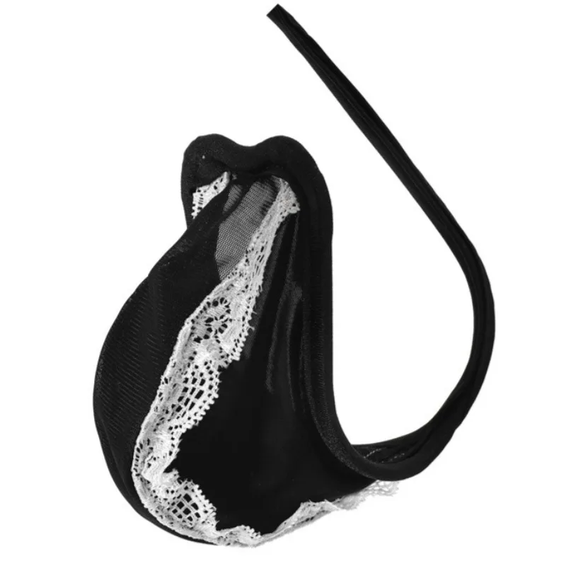 

Men's Sexy C String Mesh Sheer Lingerie Thong Bulge Pouch C Shape String Panty Gay Invisible Underwear Lace Edge Sissy Panties