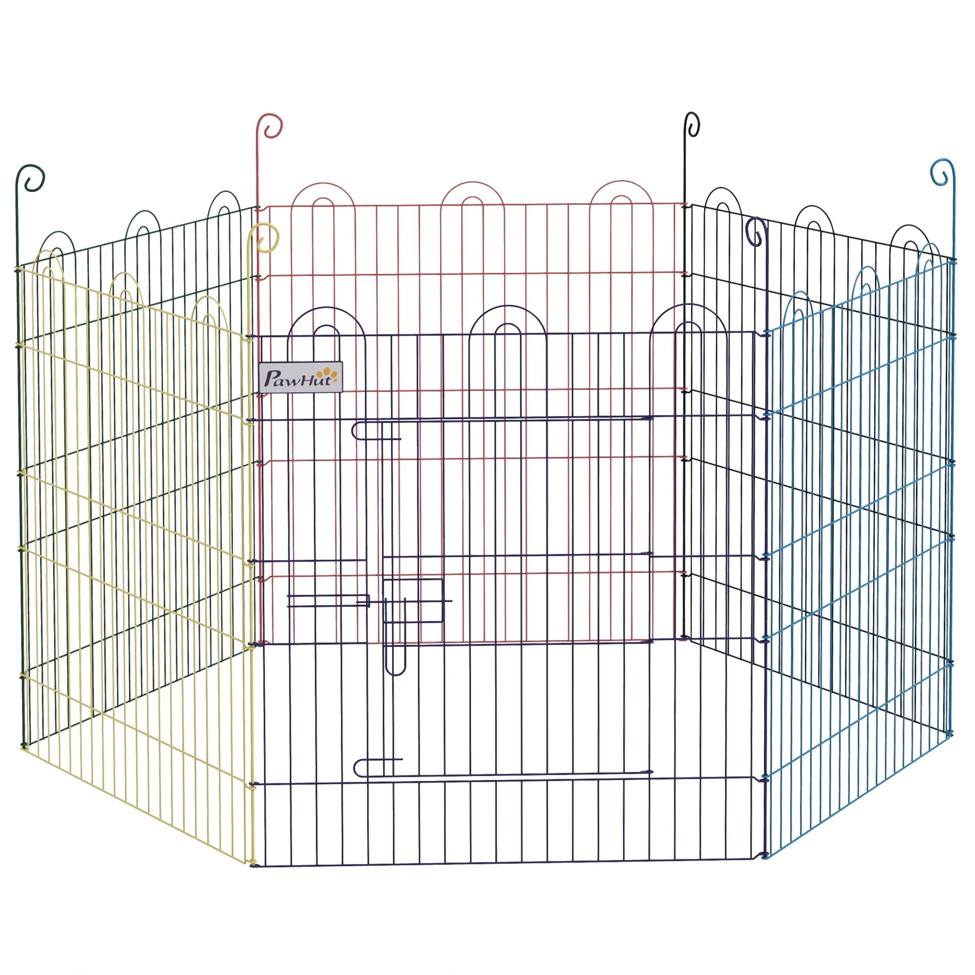 Pawut metalen vouwpen voor honden knaagdieren konijnen kleine dieren 6 panelen 58x60 cm met deur Ø 120x60 cm multicolor