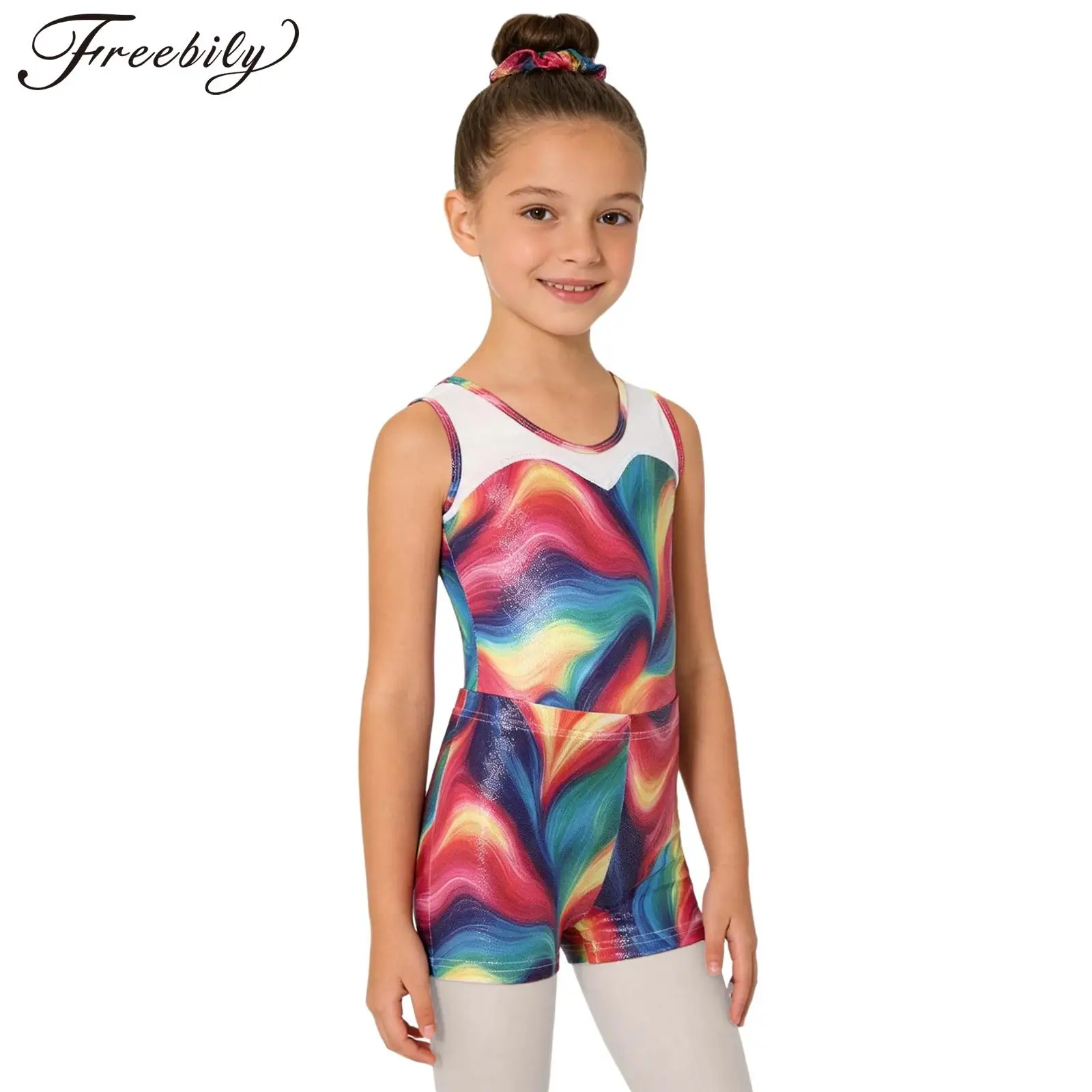 子供用体操レオタード-ショートパンツ付き-バレエダンス衣装-ノースリーブ-アクロバットジャンプスーツ-女の子-子供用スケートダンスユニタード