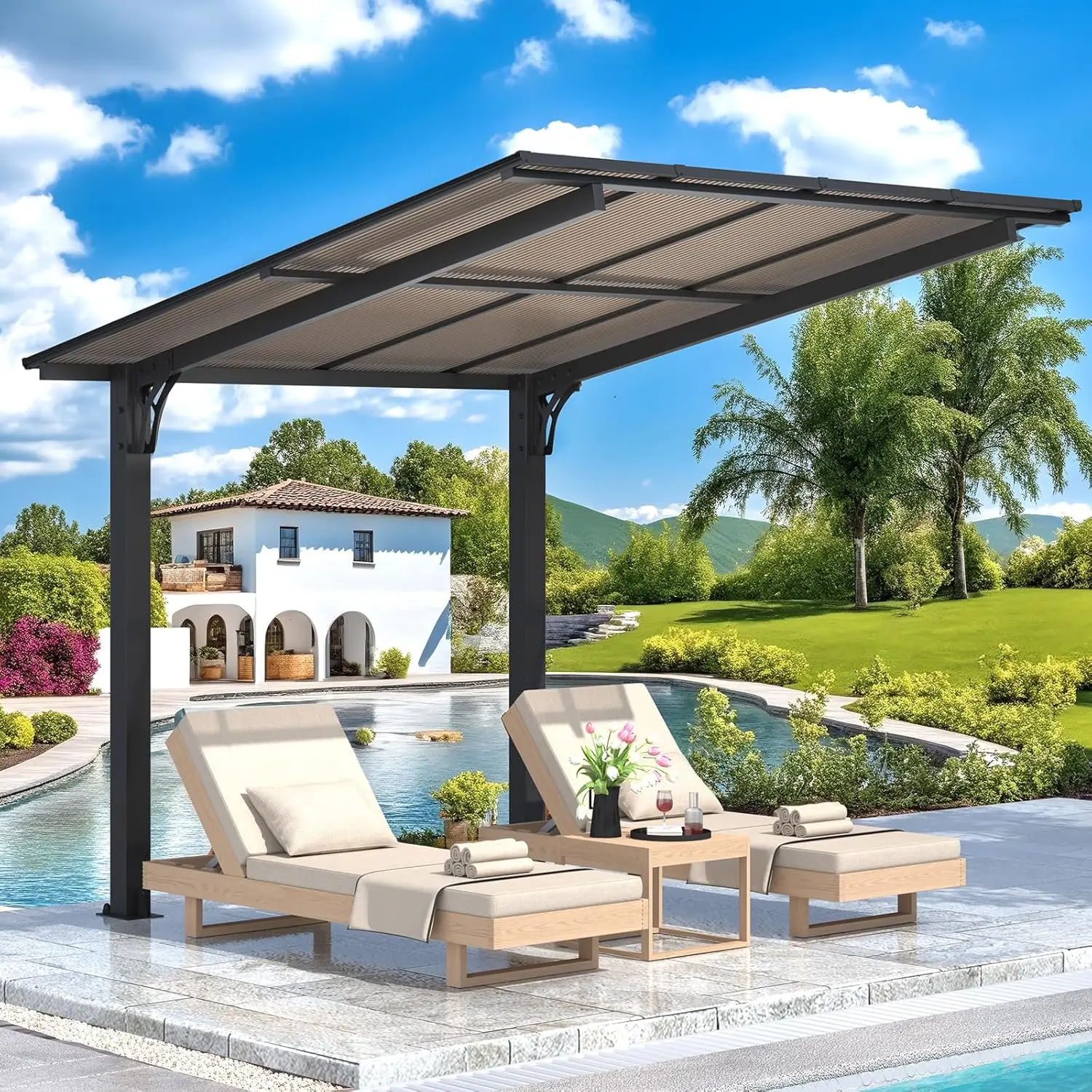 

8' x 8' Gazebo for Patio, Small Free Standing Lean to Gazebo Pergola with Patio Roof (64 Sq.Ft Shaded) on, Customized