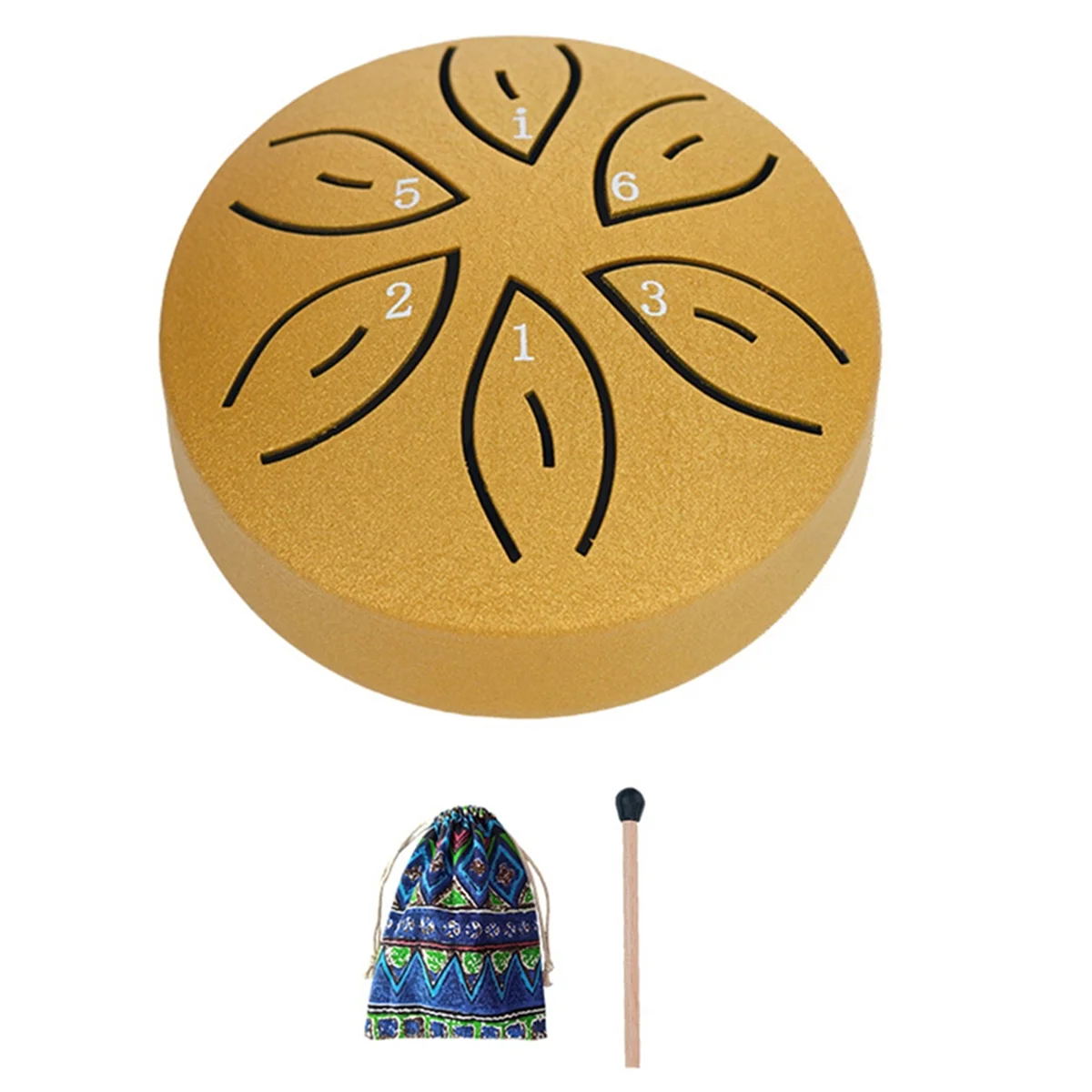 ABMO Steel Tongue Drum Rain Drum for Outside, 6 Notes 3 Inches Chakra Tank Drum Steel Percussion Padded Mallets Gold