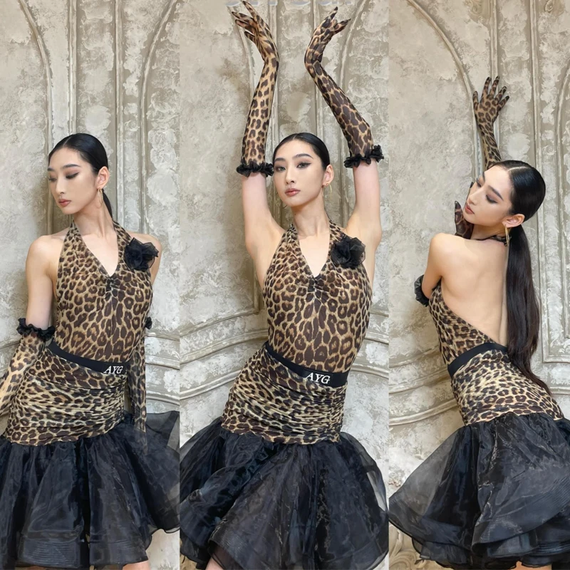 

Female Latin Dance Professional Costume Sexy Leoaprd Latin Dance Clothing Women'S Chacha Samba Ballroom Dance Suits SL11164