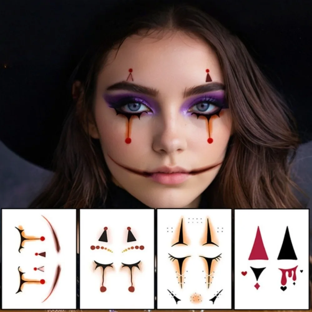 Make Up Joker Face Tattoo Sticker Art Waterproof Circus Clown Temporary Tattoo Long Lasting Realistic Spider Web Tattoo Sticker