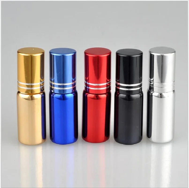 5ML UV gold/silver/back glass bottle steel ball roll on eye gel perfume essential oil lip gloss honey balm booster cosmetic