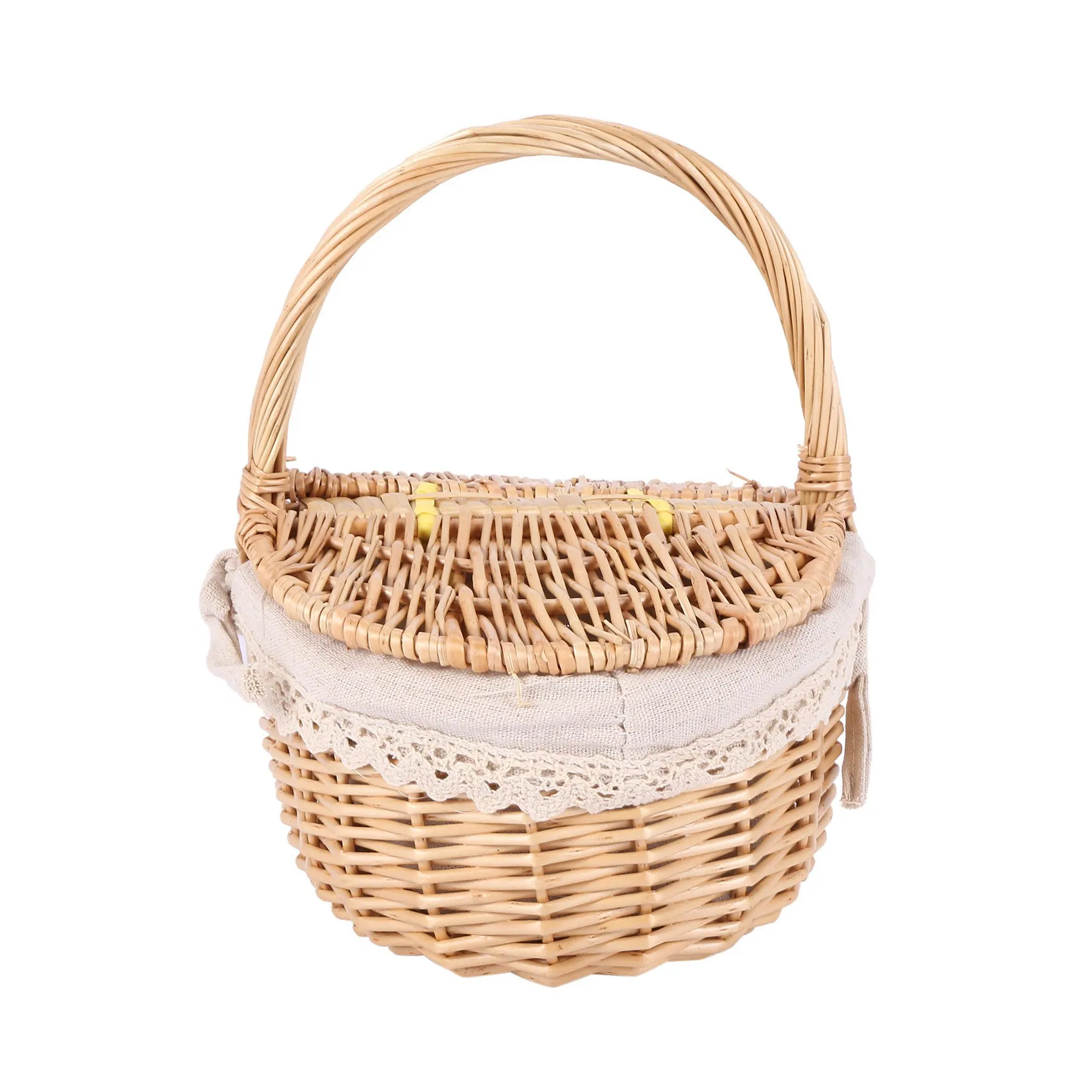 SDFC-5X Handmade Wicker Basket With Handle Wicker Camping Picnic Basket With Double Lids Hamper Basket With Cloth Lining