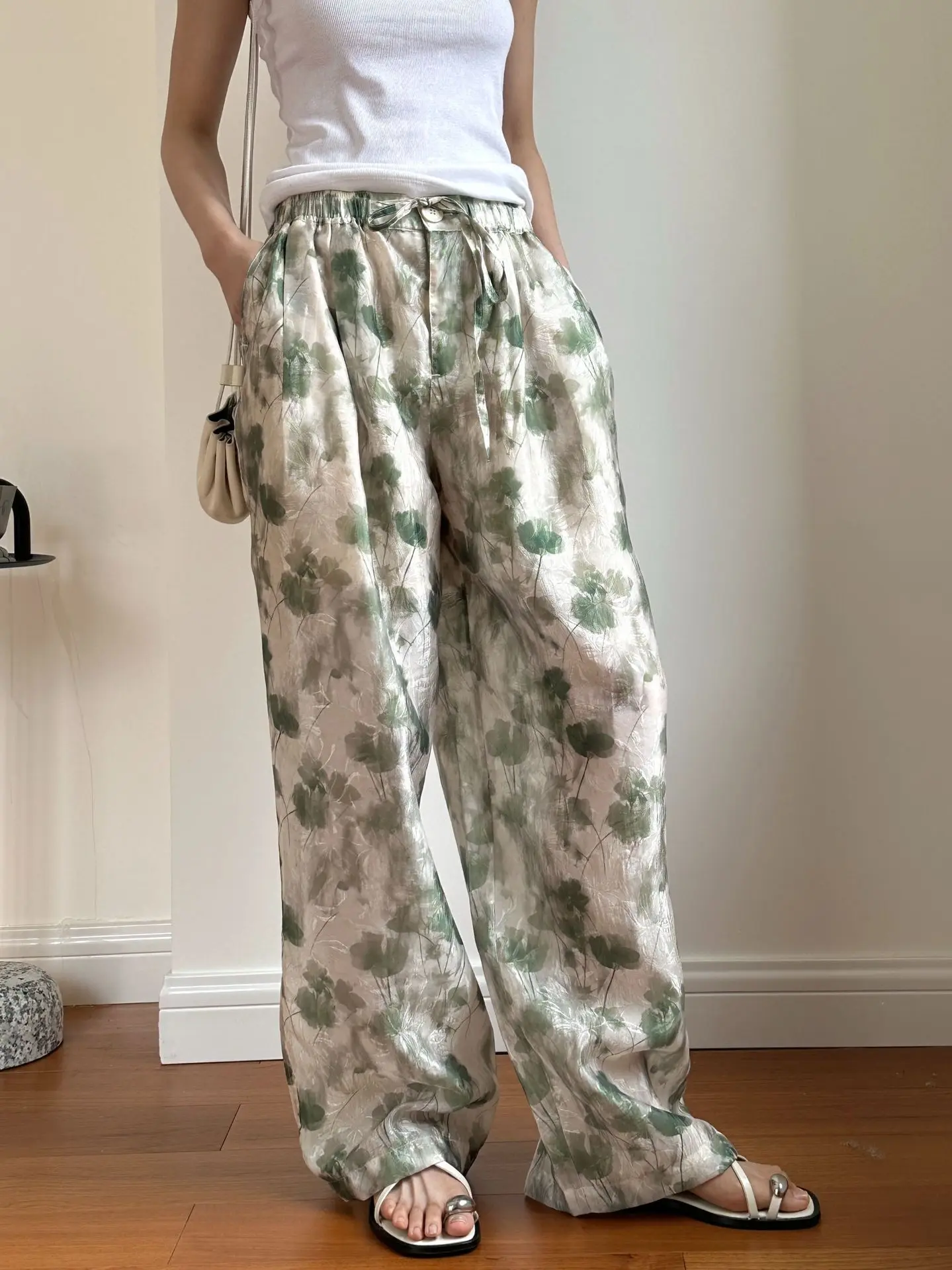

Romantic Floral Print Lightweight Casual Pants Women's Transparent Breathable Slimming Mosquito Proof Long Trousers Summer
