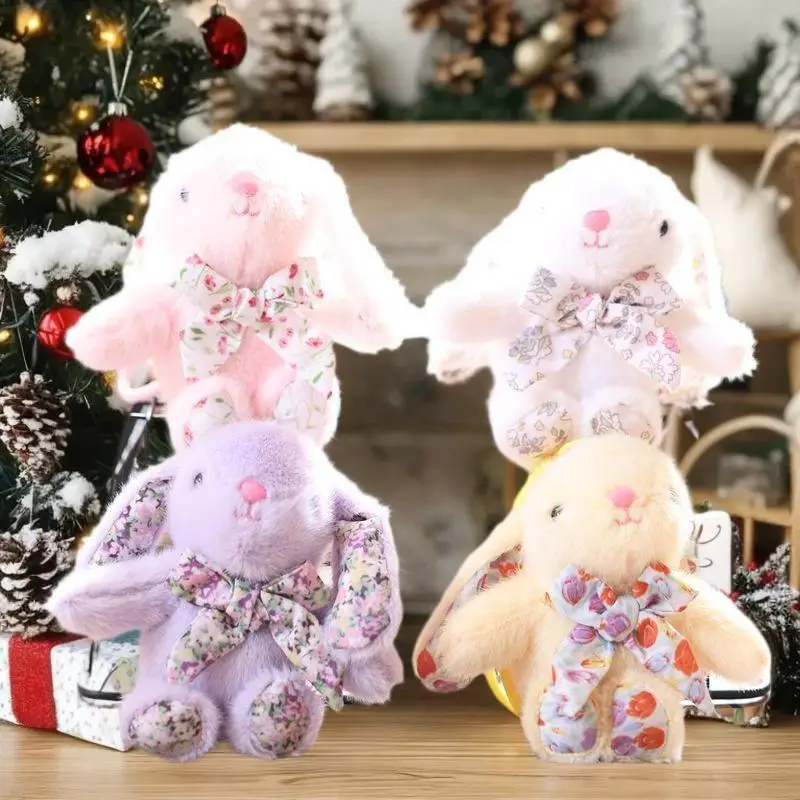 Toy Plush Cartoon Rabbit with Lop Ears, Cute Stuffed Bunny Doll, Adorable Pendant Gift for Backpack