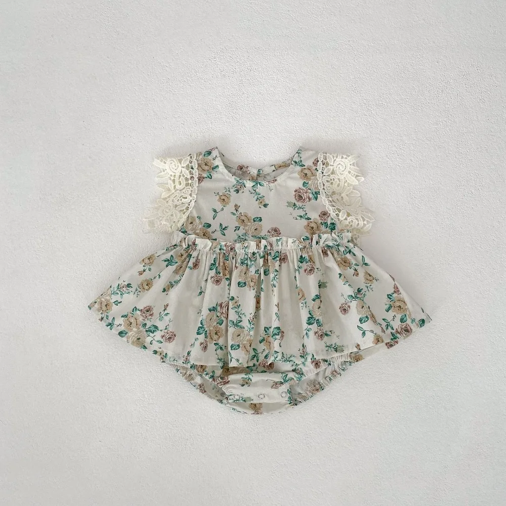 2025 Summer Baby Girl Romper 0-2Years Newborn Princess Lace Sleeve Skirted Flower Bodysuit Playsuit Outfits Clothes