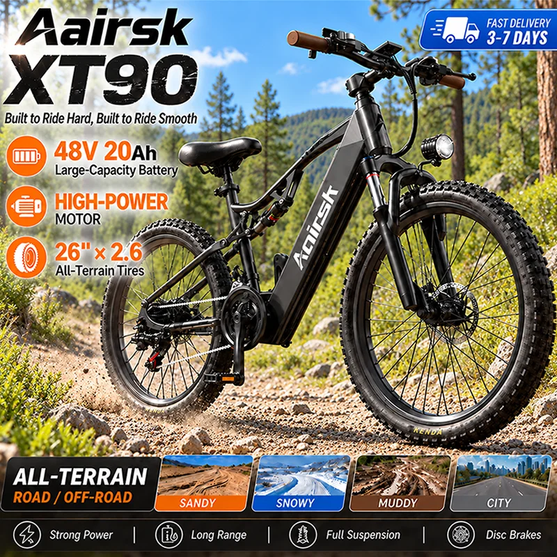 Aairsk XT90 Bicicletta Elettrica per Adulti con Sospensione Completa, Motore ad Alta Potenza, Batteria al Litio 48V 20Ah, Bici Elettrica da Fuoristrada per Esterni, Pneumatici 26*2.6"