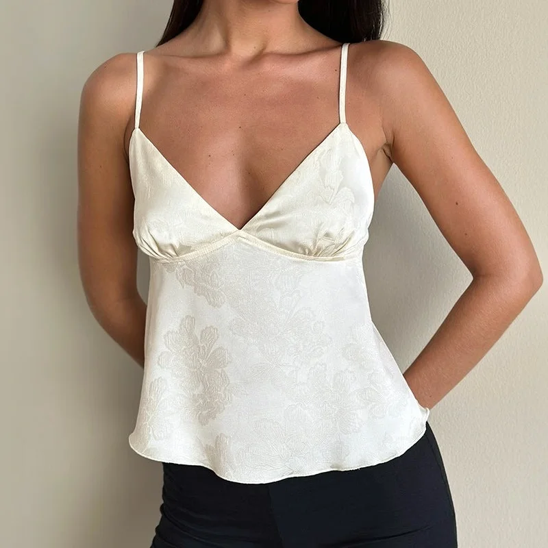 Women's Y2K Fairy Milkmaid Crop Top Cute Floral Satin Tank Top 90s Vintage Aesthetic Top Coquette Cami Tops Streetwear