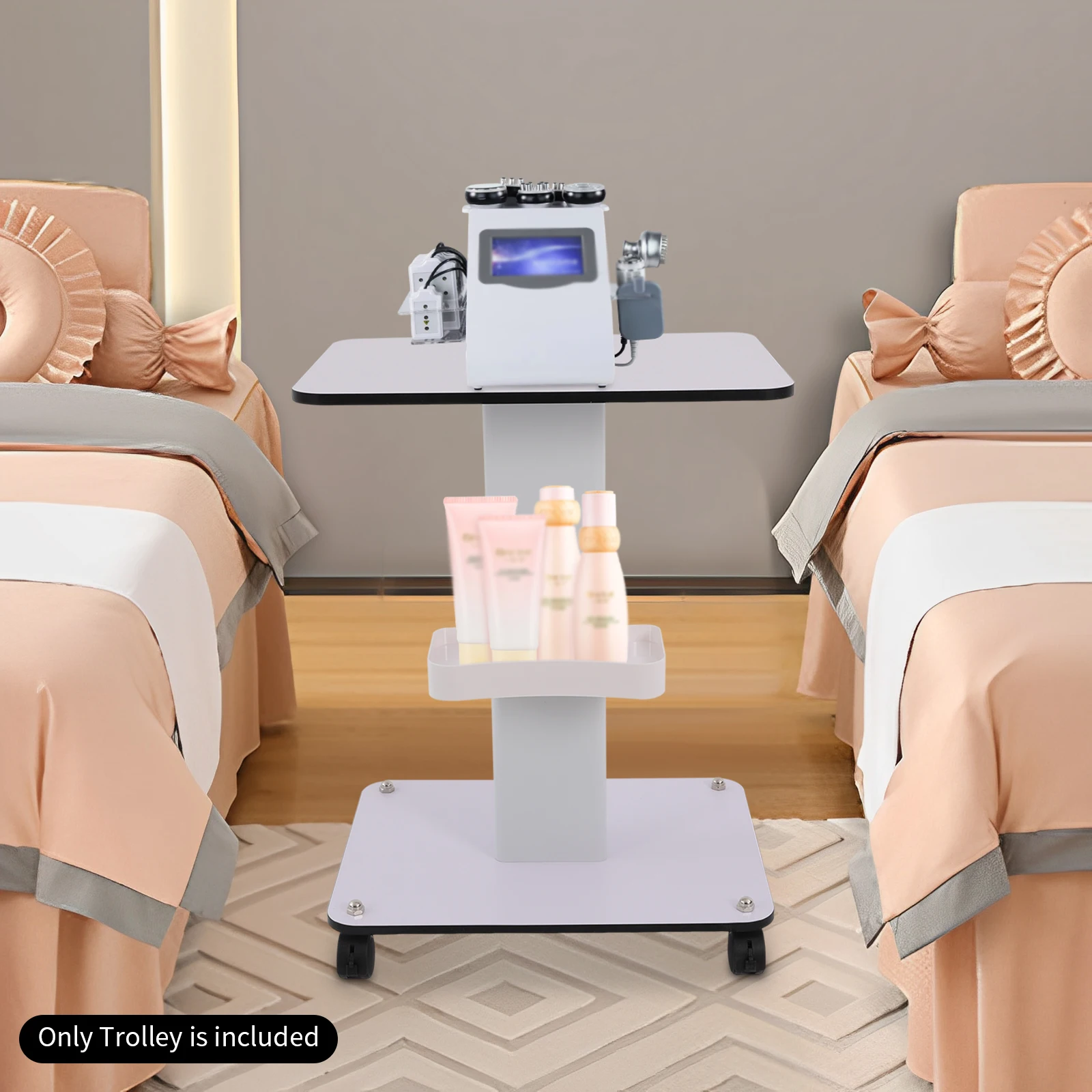 

Spectrometer Dedicated Large-Surface Cart ABS Salon Trolley White Beauty Instrument Cart W/ Storage Box & Wheel for Salon Shop