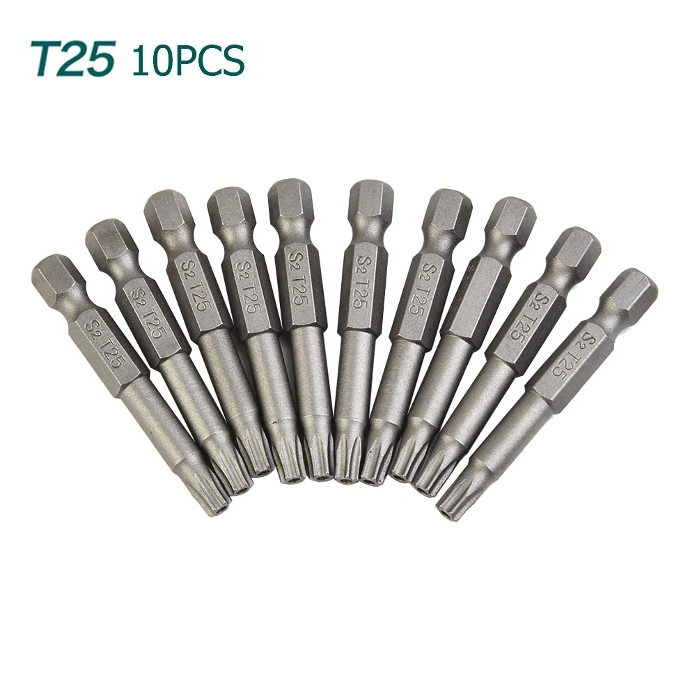 

10pcs 50mm T25 Magnetic Torx Screwdriver Bits 1/4inch Hex Shank-Electric-Screwdriver-Star-Bit-Set-For-Power Household Hand Tool