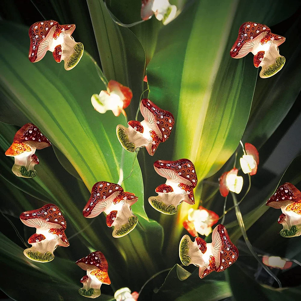 Battery/USB Operated Mushroom String Light With Remote Control 8 Modes 3 Meters For Potted Decoration Christmas Tree Garden