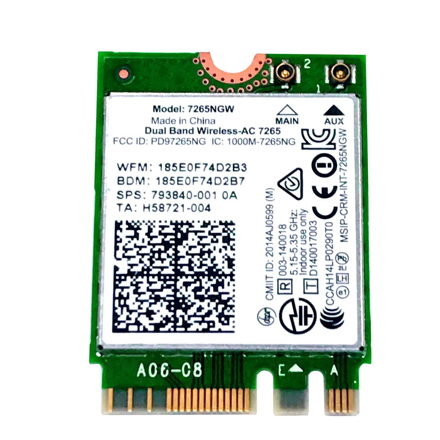 7265NGW AC7265 WiFi Card 1200M NGFF Dual Band 2.4G/5G Bluetooth 4.1 802.11Ac WiFi Adapter for Dell ASUS Acer