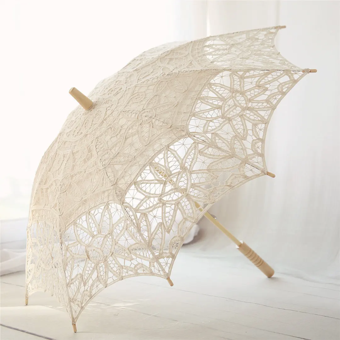 Peixin retro lace umbrella women's wooden straight pole umbrella wedding shooting  photo white