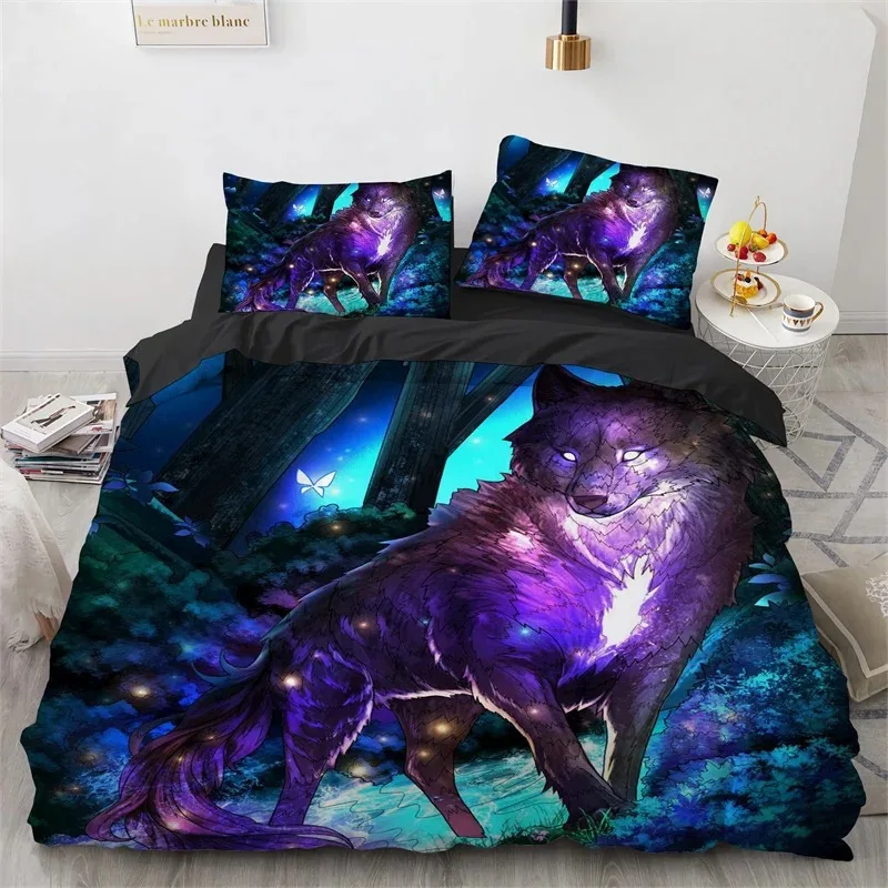 

Mysterious Wolf Duvet Cover Set Microfiber Exotic Animal Bedding Set Wild Animals Comforter Cover Full Queen Size Bedroom Decor