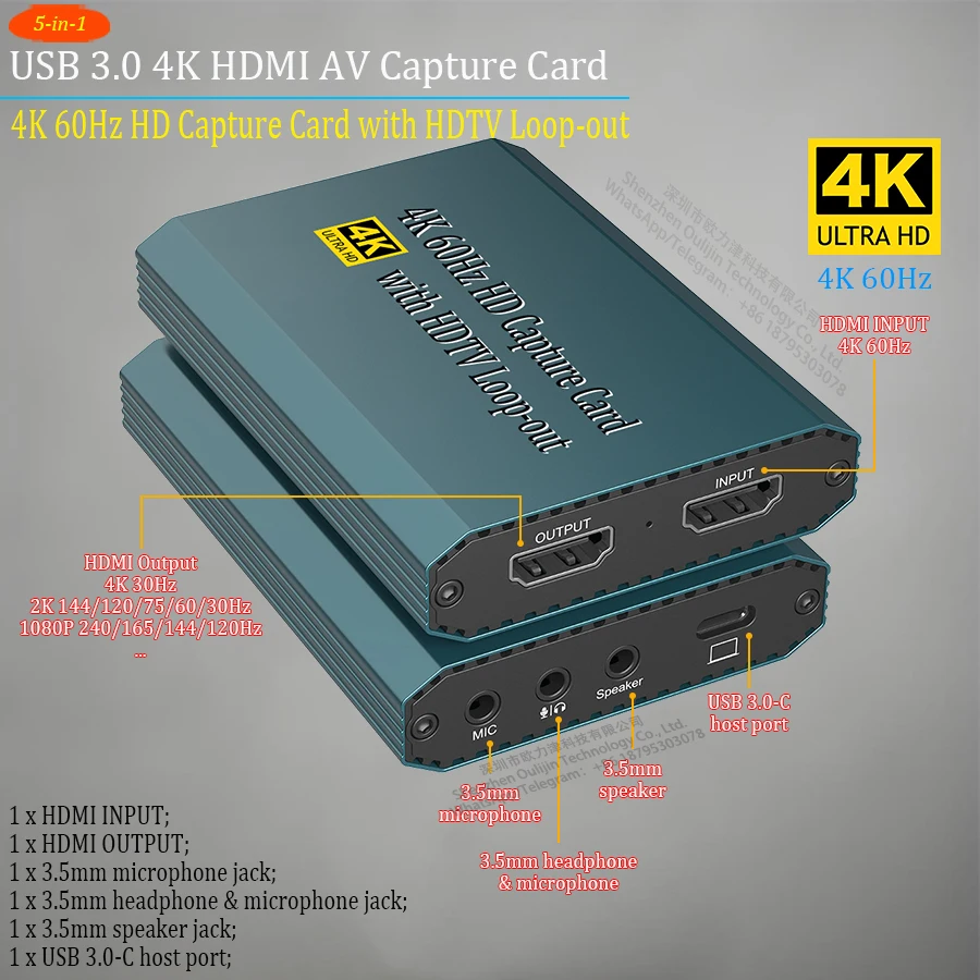 

4K HDMI audio and video capture card with loop-out game recording live streaming for PC laptop monitor recorder PS Switch camera