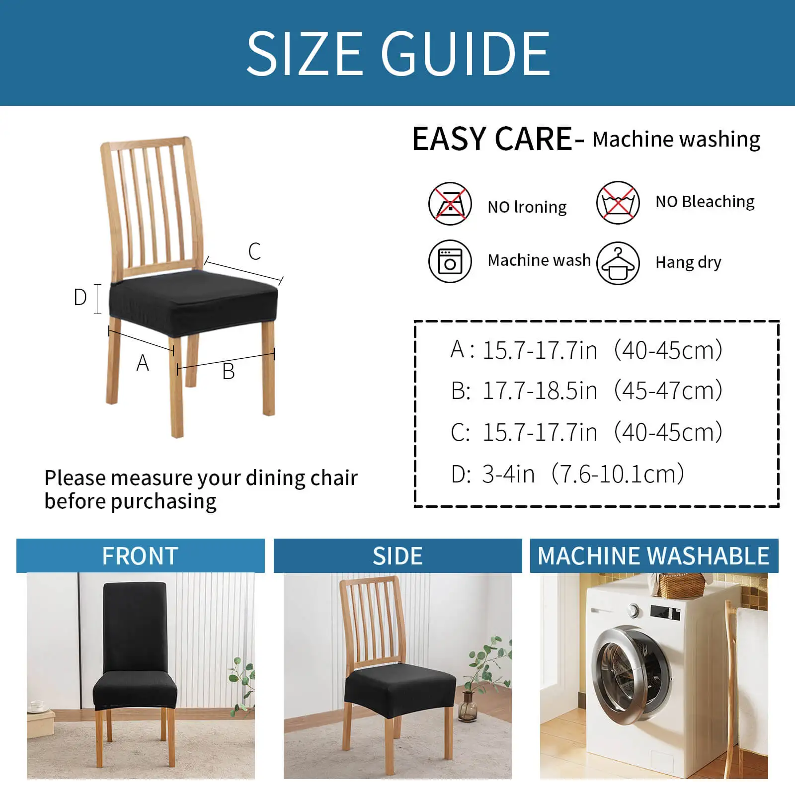 6PCS WaterProof Dining Room Chair Cover Seat Covers Spandex Removable Washable Elastic Cushion Covers For Home Hotel