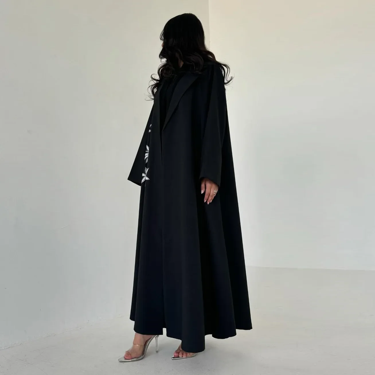 Ramadan Eid Nero Aperto Musulmano Modesto Kimono Abaya Damen Dubai Lusso Islam Abbigliamento Donna Kebaya Caftano Veste Femme Musulman