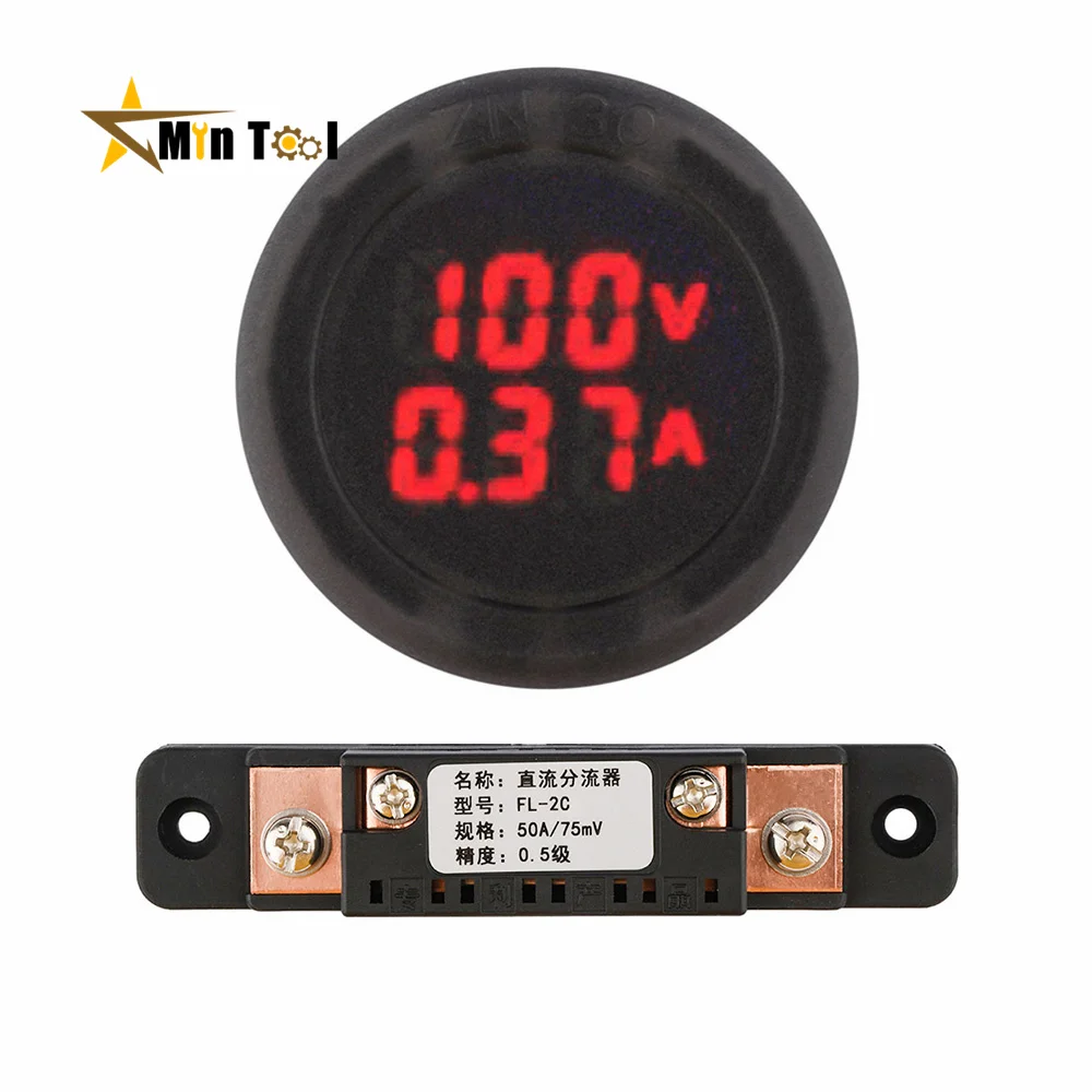 DC 100V 1A/10A/50A /100ADigital Voltmeter LED Digital Display Voltmeter Car Voltage Current Meter Detector Tester Monitor Panel