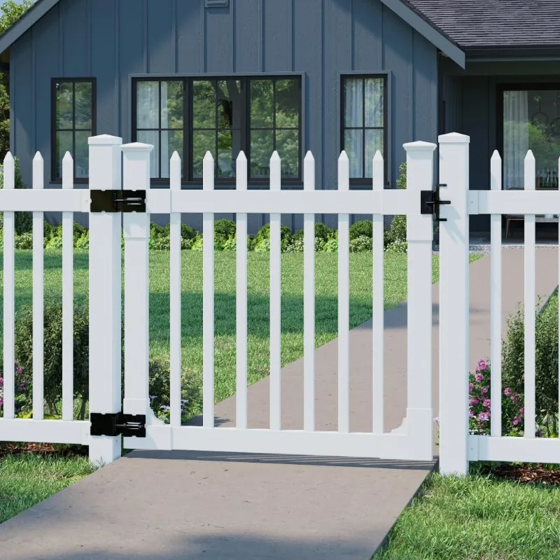 4ft H x 4ft W (1 Gate) No Dig WamBam Nantucket Gate Kit، White Vinyl Picket Yard Fence Gate مع الأجهزة المتضمنة لـ Nantucket
