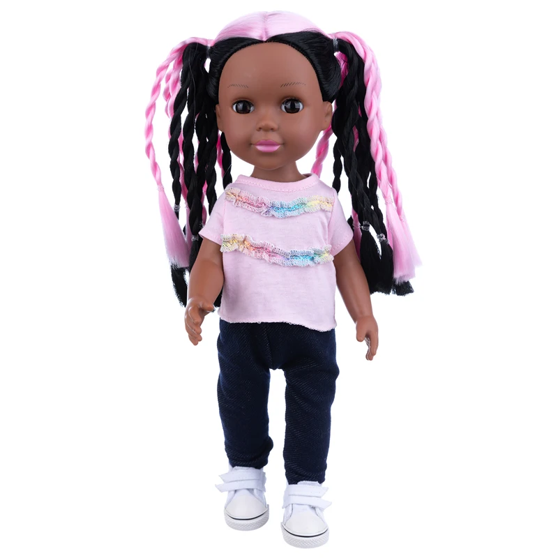 

14 inch pink black braid trendy doll 35 cm straight hair orchid braid doll toy