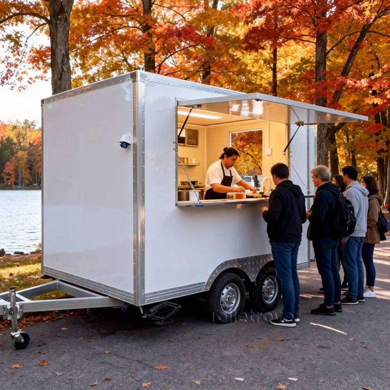 

Outdoor Rimorchio Food Truck Cheese Chocolate Churros Sweet Snack Candy Luxury Food Trailer with Bathrooms