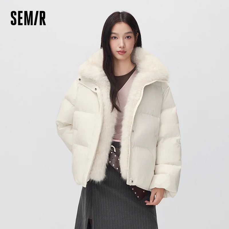 Semir Women Down Jacket Detachable Plush Collar 90 Percent Down Fill Water Repellent Windproof Versatile Outdoor 2026 New