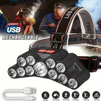 Rechargeable USB LED Headlight, High Lumen Bright Main Lamp, 11 LED USB Headlight, IPX4 Waterproof Flashlight, Camping Light