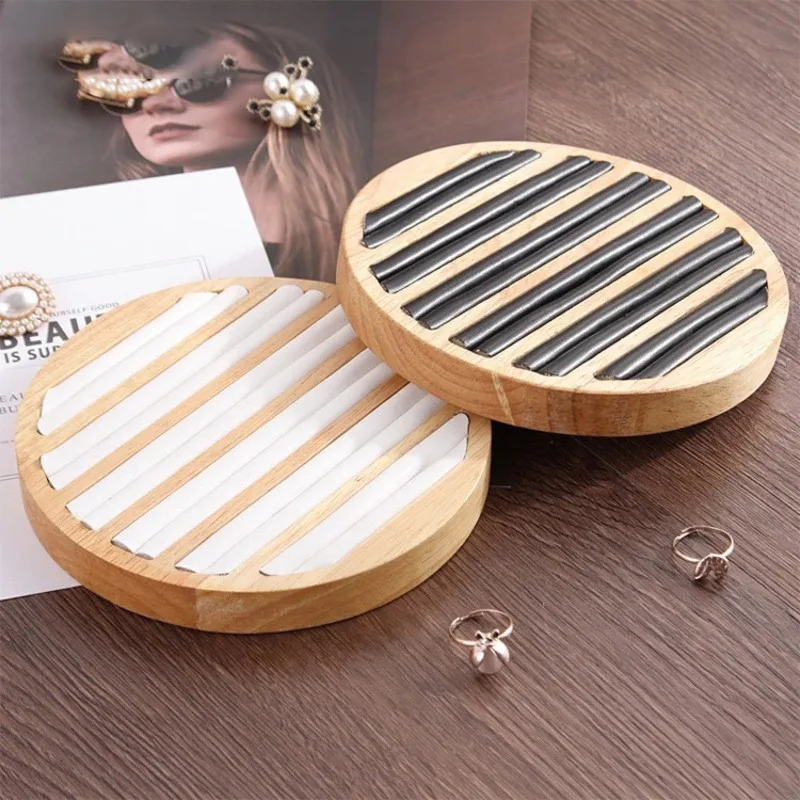 

1pcs Wood Round Shape Jewelry Tray Ring Earrings Bracelet Display Plate Jewellery Storage Stand Counter Props