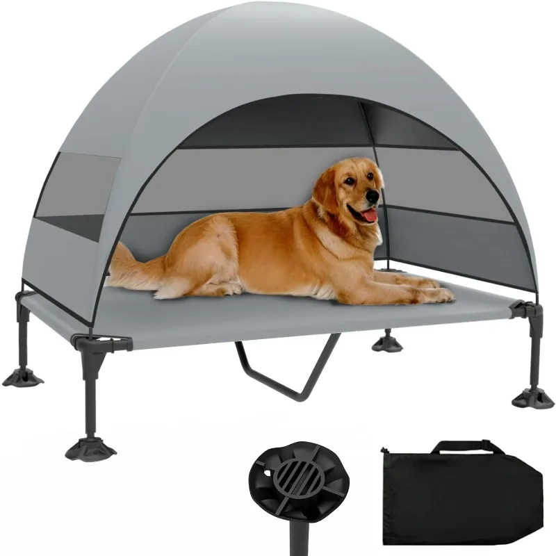 Elevated Dog Bed with Canopy, Raised Outdoor Dog Cot with Stable Anti-Slip Feet, Pet Bed with Removable Canopy Shade Tent