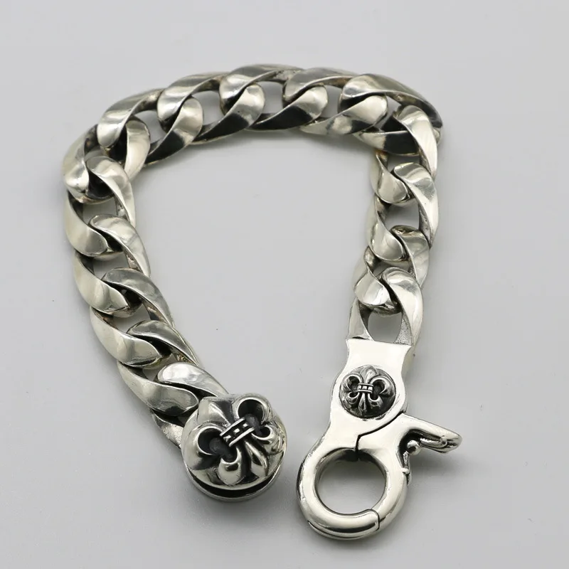 

Trendy Scout Flower Boat Anchor Thai Silver Heavy Bracelet Men's Vintage European and American Rap Singer Accessories Wide Face