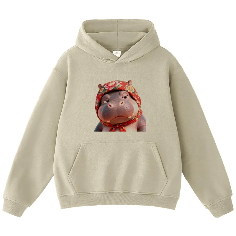 Sweat à capuche imprimé hippopotame Vintage unisexe, Streetwear décontracté, graphique à manches longues, léger, haut tendance quotidien d'automne