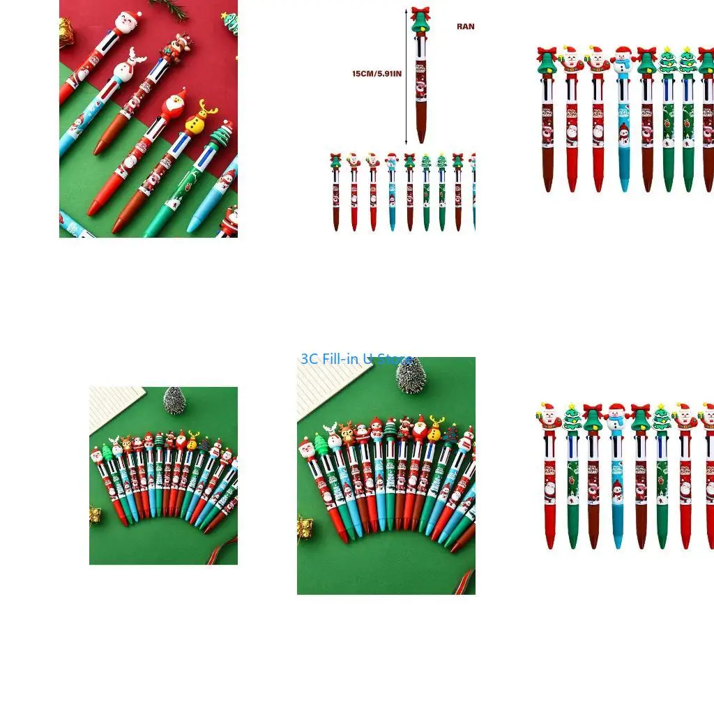 G8TA 10Pcs Christmas Multicolored Ballpoint Pen 4-Color-in-1 Ballpoint Pen Retractable Multicolor Pen for Student Noting
