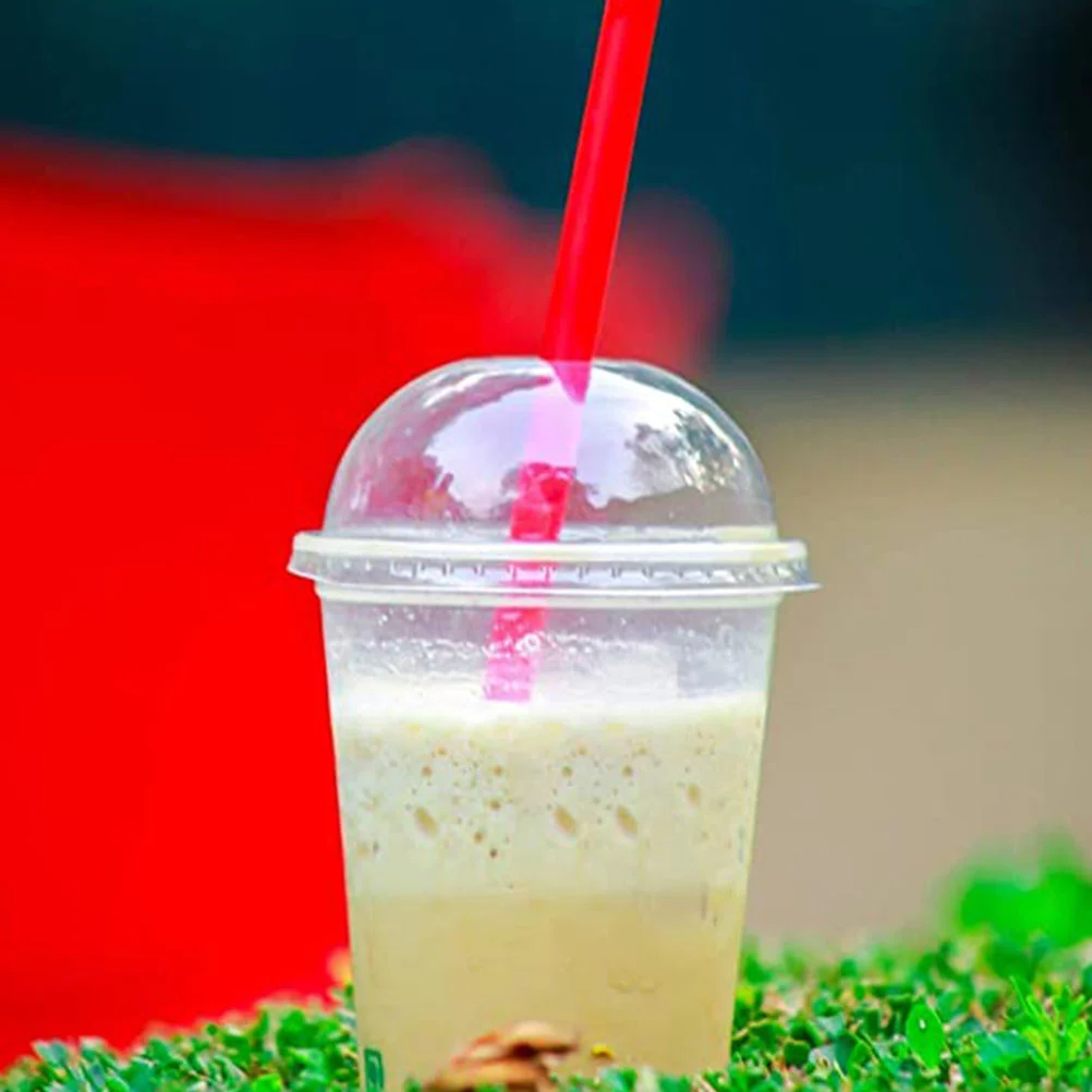 

50 Pcs Portable Juice Cups Transparent with Cover Clear Lids Multi-function Plastic Travel
