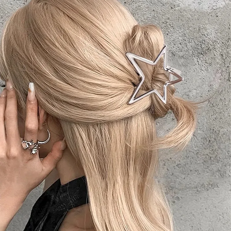 1 2024 new cutout five-pointed star metal clip hair clip female back head shark clip small hair clip headwear summer