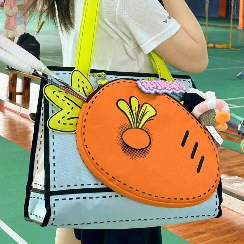 New Cartoon Tennis Carrot Bag Nylon Fabric Strong Badminton Bag Large Capacity Durable Fitness Shoulder Bag Travel