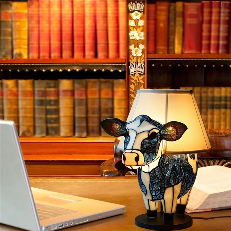 

AB46-Animal Table Lamp, Black+White Cow Bedside Table Lamp With USB Ports, Bedside Lamp For Living Room Bedroom Durable