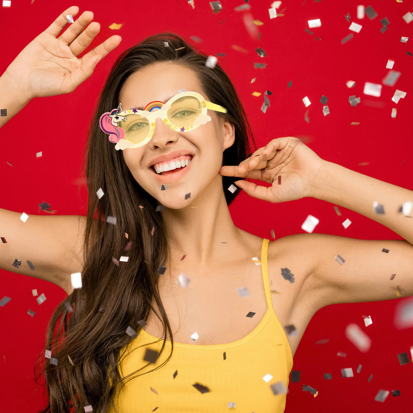 Cabine de foto de aniversário, óculos engraçados, arco-íris, unicórnio, desenho animado, óculos de sol, confortável, festa, novidade, acessórios de festa