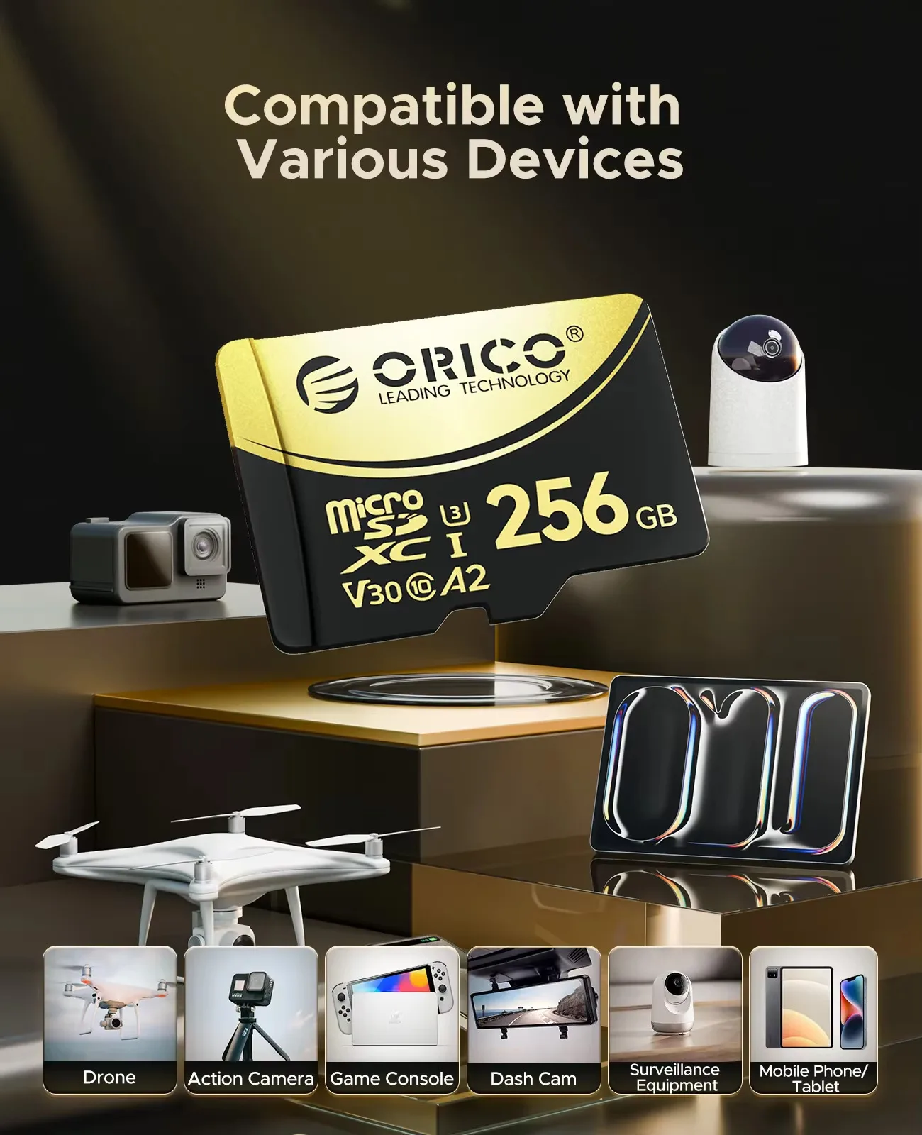 

Карта памяти ORICO TF Micro SD Card 512 ГБ microSDXC До 180 МБ/с Full HD и 4K UHD C10, U3, V30, A2, для дрона GoPRO DJI