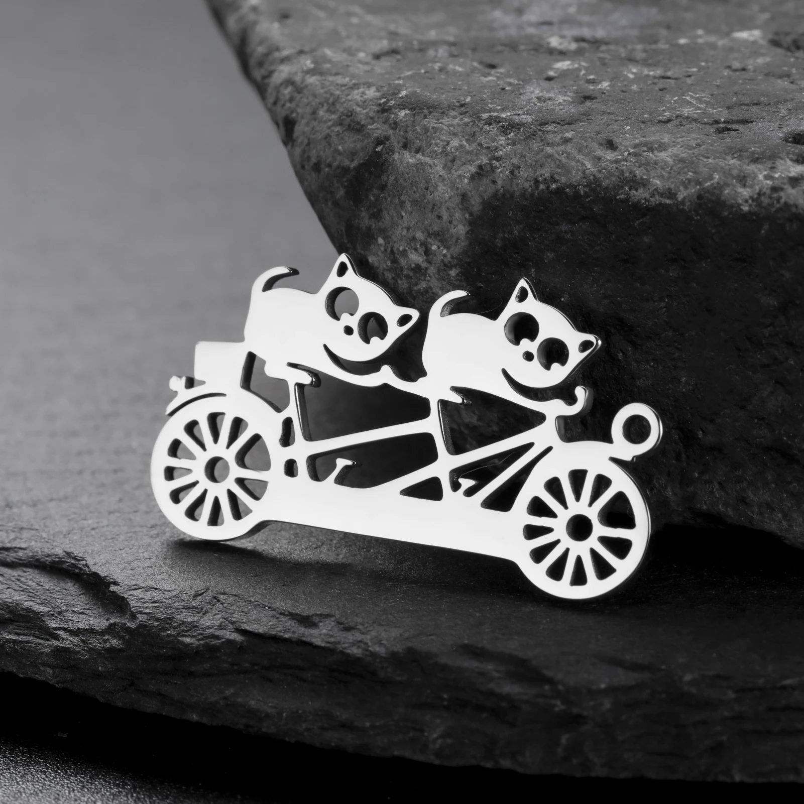 Animal Charms Two Little Raccoons Ride Bicycles Stainless Steel Cute Pendants DIY Necklace Earrings Accessory Jewelry Making