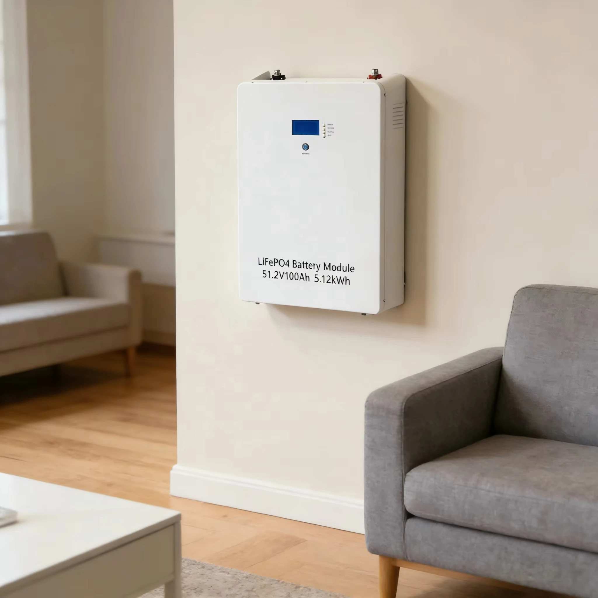 5.12kWh 51.2V 100Ah Wall Battery for Disaster Relief - LiFePO4, Smart BMS, 6000 Cycles, IP21 Available